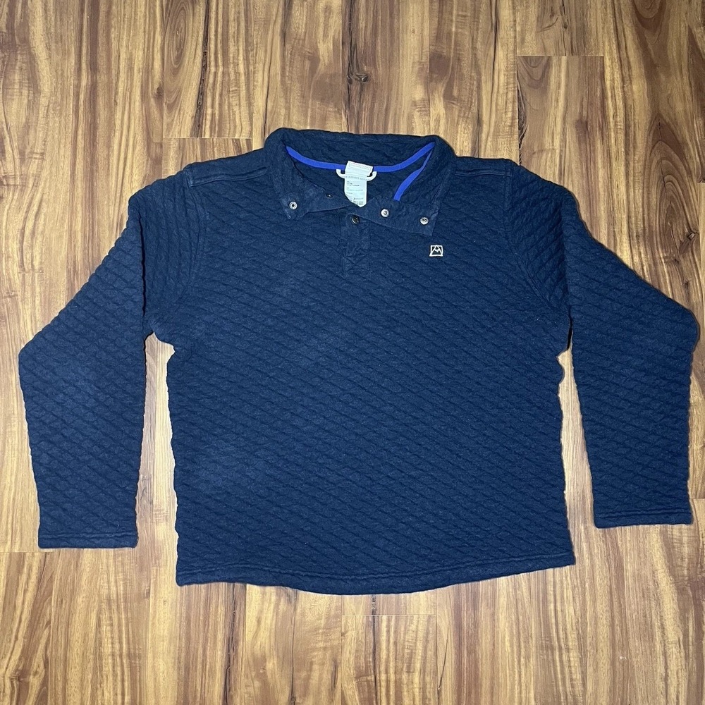 Avalanche Mens Quilted Snap Button Henley Pullover Navy Blue Long Sleeve L Large